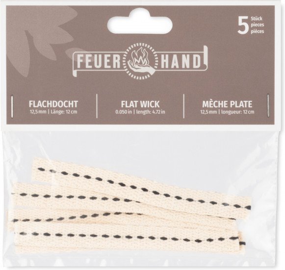 Feuerhand - Flachdocht 12,5 mm x 12 cm (5 Stk) Gr 12,5 x 120 mm