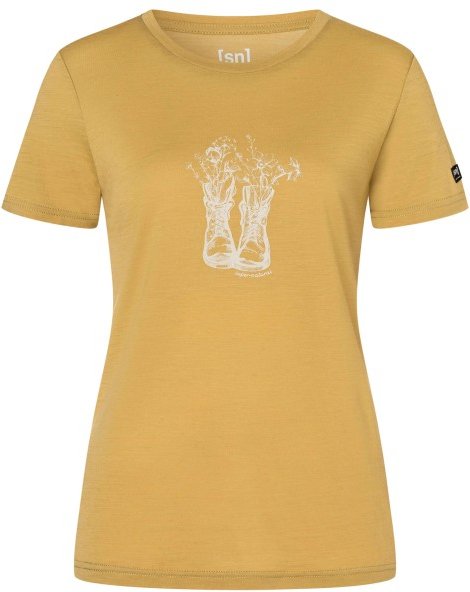super.natural - Women's Flower Boots Tee - Merinoshirt Gr XS beige