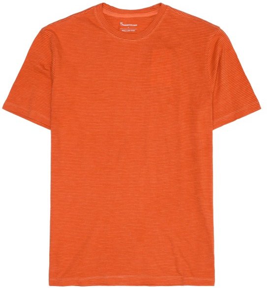 KnowledgeCotton Apparel - Narrow Striped Slub Tee - T-Shirt Gr 3XL rot