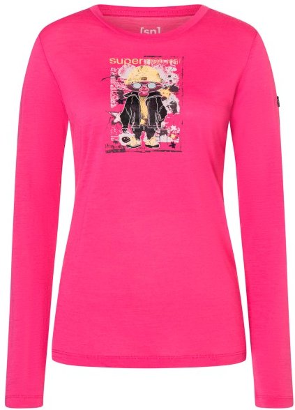 super.natural - Women's Crazy Mouse L/S - Merinoshirt Gr XS rosa/ various