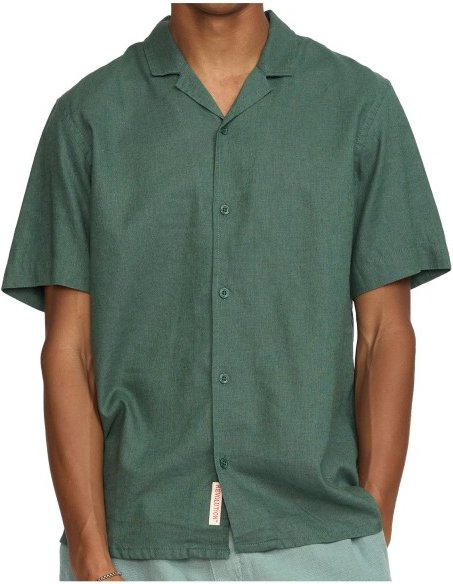 Revolution - Short-Sleeved Cuban Linen Shirt - Hemd Gr S oliv