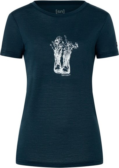 super.natural - Women's Flower Boots Tee - Merinoshirt Gr S blau