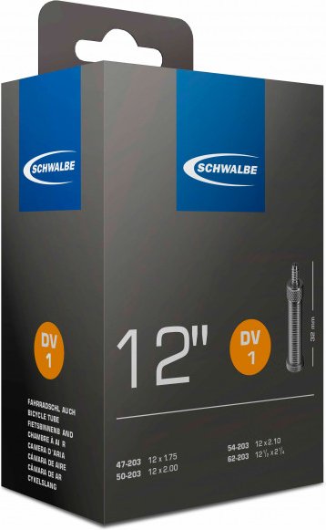 Schwalbe - 12'' Schlauch Nr. 1 47/62-203 - Fahrradschlauch Gr 12'' x 1,75-2,1'' - 47/62-203 schwarz