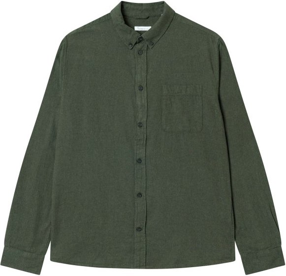 KnowledgeCotton Apparel - Regular Fit Melangé Flannel Shirt - Hemd Gr XXL oliv