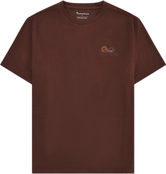 KnowledgeCotton Apparel - Regenerative Organic Cotton Chest Print T-Shirt - T-Shirt Gr M shaved chocolate