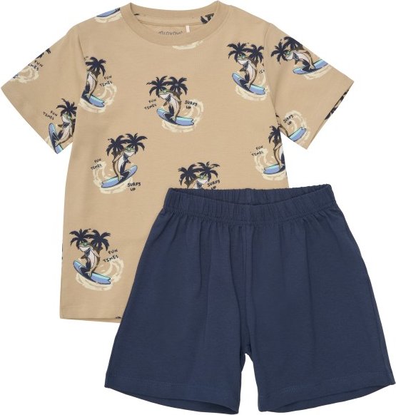 Minymo - Kid's T-Shirt+Short Set Aop Gr 92 beige/blau