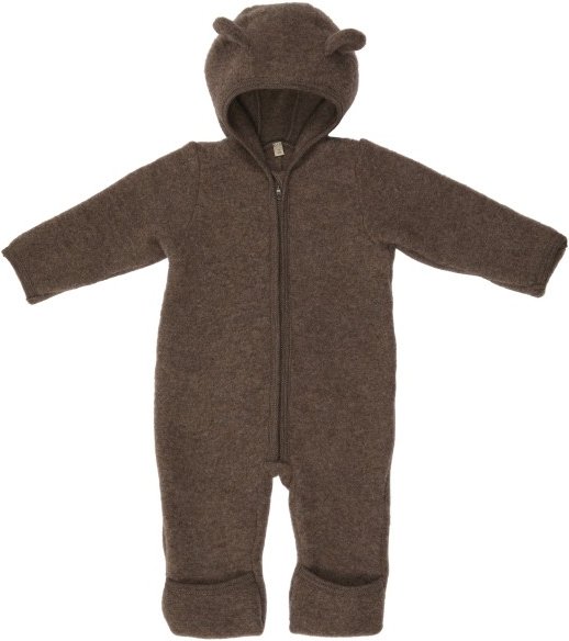 Huttelihut - Baby's Pram Suit Bear Ears Wool Fleece - Overall Gr 80 braun
