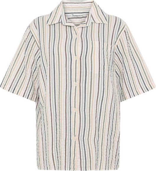 KnowledgeCotton Apparel - Women's Seersucker Stripe Short Sleeved Shirt - Bluse Gr M grau
