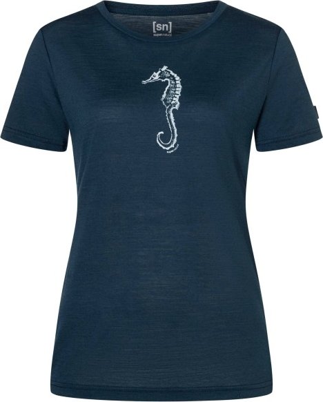 super.natural - Women's Sea Horse Tee - Merinoshirt Gr M blau/weiß