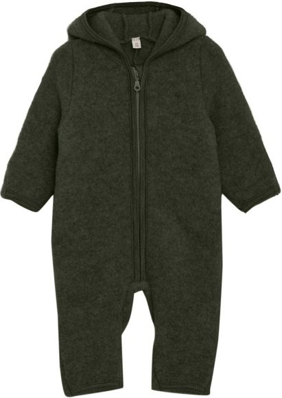 Huttelihut - Kid's Pram Suit Bear Ears Wool Fleece - Overall Gr 98 oliv