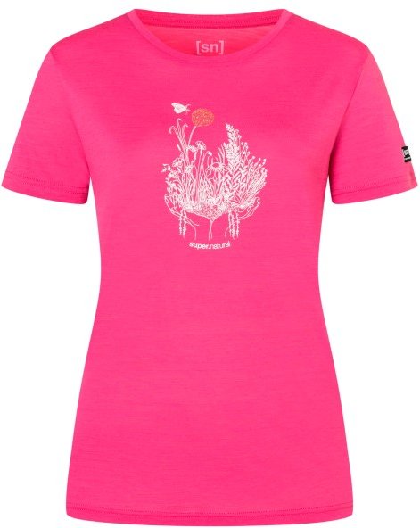 super.natural - Women's Flowerhands Tee - Merinoshirt Gr S rosa/ tobacco glitter