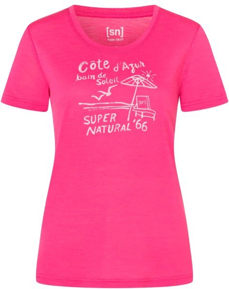 super.natural - Women's Cote D'Azur Tee - Merinoshirt Gr M rosa/weiß