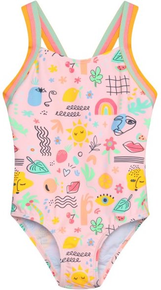 Color Kids - Kid's Swimsuit with Elastic Straps AOP - Badeanzug Gr 128 rosa