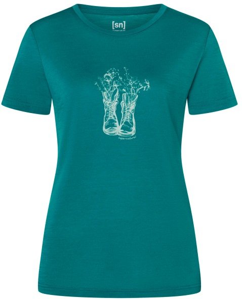 super.natural - Women's Flower Boots Tee - Merinoshirt Gr XS türkis