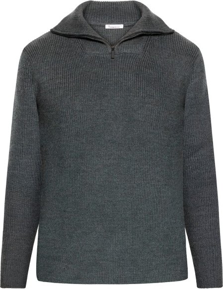 KnowledgeCotton Apparel - 1/2 Neck Zip Merino Wool Rib Knit - Merinopullover Gr L grau