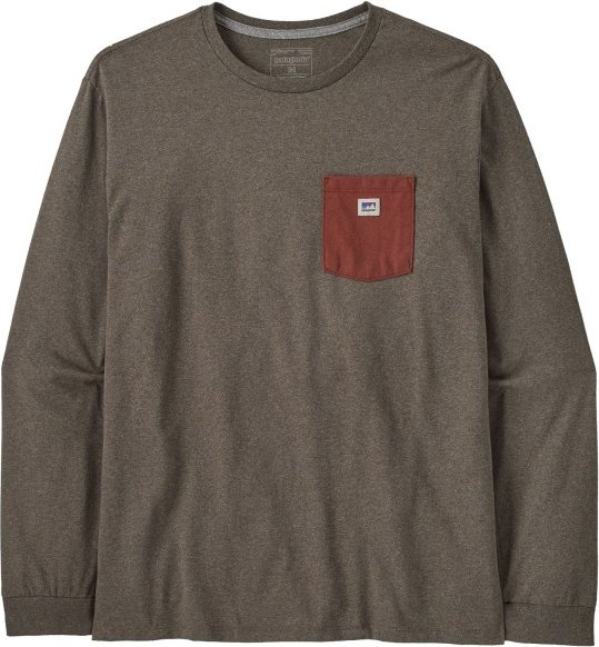 Patagonia - L/S Shop Sticker Pocket Responsibili-Tee - Longsleeve Gr S braun
