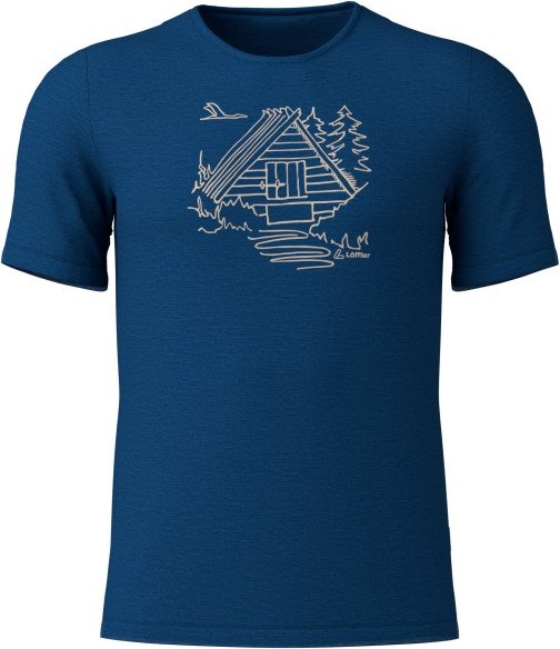 Löffler - Printshirt Cottage Merino-Tencel - Merinoshirt Gr 50 blau