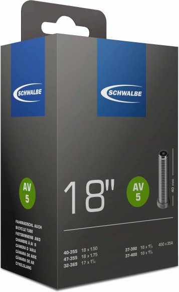 Schwalbe - 18'' Schlauch Nr. 5 32/47-355/400 - Fahrradschlauch Gr 18'' x 1,50-1,90'' - 32/47-355/400 schwarz