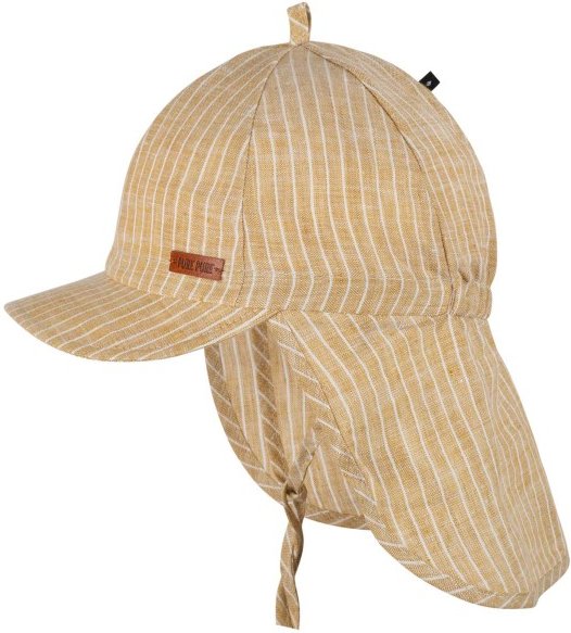 Pure Pure - Kid's Nackenschutz Leinen gestreift - Cap Gr 45 cm beige
