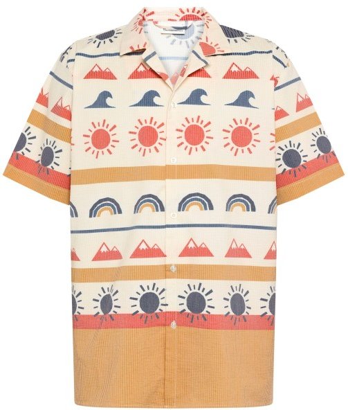 KnowledgeCotton Apparel - Box Fit Short Sleeved AOP Seersucker Shirt - Hemd Gr XXL beige