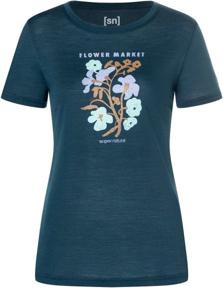 super.natural - Women's Flower Market Tee - Merinoshirt Gr L blau