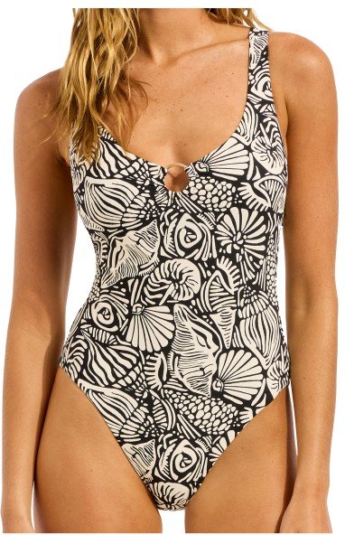 Seafolly - Women's C Shells Ring Front Halter One Piece - Badeanzug Gr 36 orange