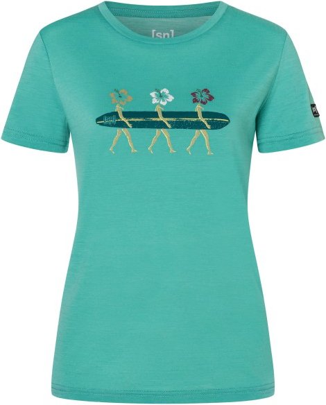 super.natural - Women's Surfing Flowers Tee - Merinoshirt Gr S grün/ various