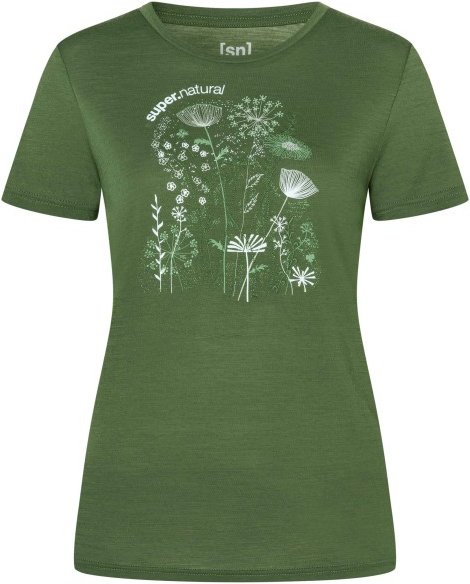 super.natural - Women's Rock Flowers Tee - Merinoshirt Gr M oliv