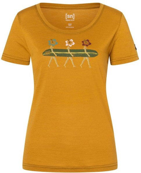 super.natural - Women's Surfing Flowers Tee - Merinoshirt Gr M dried tobacco / various