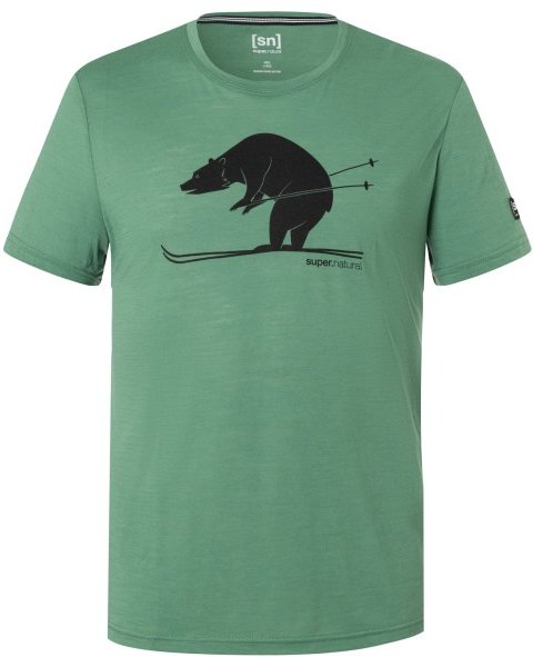Thumbnail - super.natural - Skiing Bear Tee - Merinoshirt Gr M dark ivy /schwarz