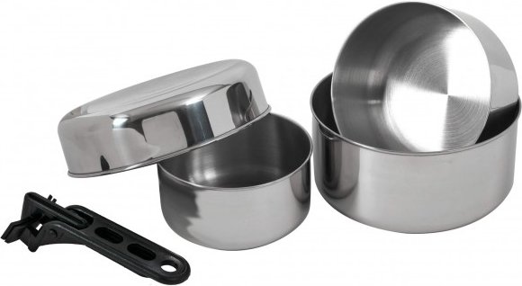 Basic Nature - Biwak Edelstahl 2 - Topf-Set Gr 0,75 + 1,1 + 1,8 l grau