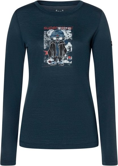 super.natural - Women's Crazy Mouse L/S - Merinoshirt Gr XL blau/ various