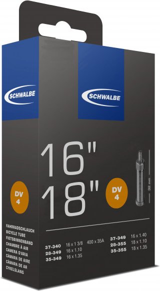 Schwalbe - 16/18'' Schlauch Nr. 4 28/37-340/355 - Fahrradschlauch Gr 16-18'' x 1,10-1,40'' - 28/37-340/355 schwarz