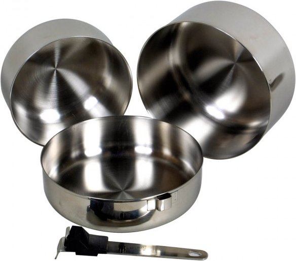 Basic Nature - Biwak Edelstahl 1 Kochset - Topf Gr 1,1 + 1,8 l grau