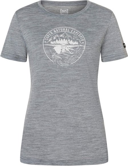 super.natural - Women's Exploring Tee - Merinoshirt Gr M grau/weiß