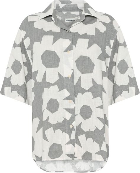 KnowledgeCotton Apparel - Women's Linen-Mix Printed Shirt - Bluse Gr M grau/weiß