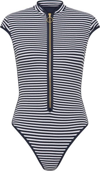 Seafolly - Clubhouse Cap Sleeve Zip Front One Piece - Badeanzug Gr 38 grau