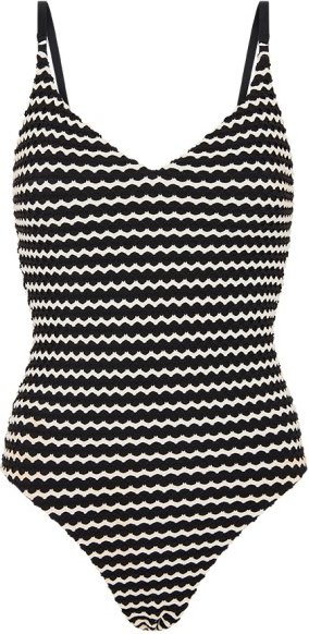 Seafolly - Women's Mesh Effect V Neck One Piece - Badeanzug Gr 32 grau/schwarz