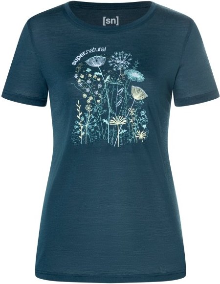 super.natural - Women's Rock Flowers Tee - Merinoshirt Gr S blau