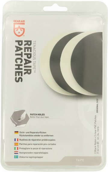 GearAid - Tenacious Tape Reparatur Flicken - Reparaturband Gr 4 Stück a Ø 7,6 cm schwarz/ clear