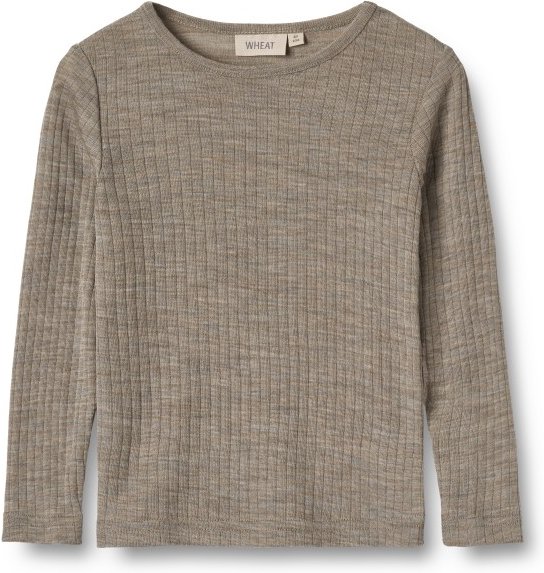 WHEAT - Kid's Gestreiftes Langarm-Shirt Wool / Silk - Merinounterwäsche Gr 110 beige