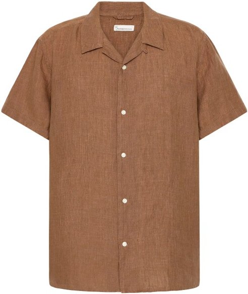 KnowledgeCotton Apparel - Box S/S Linen Shirt - Hemd Gr M braun