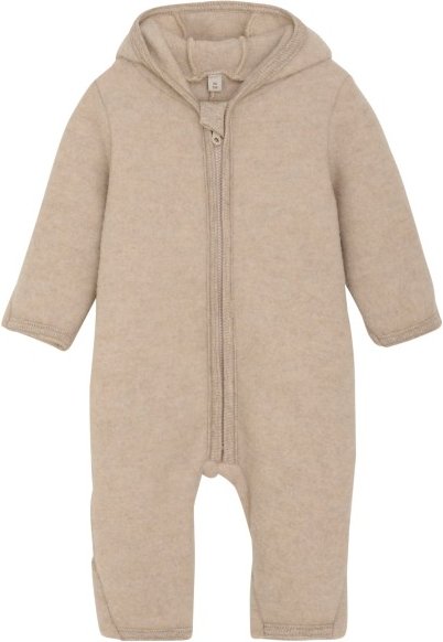 Huttelihut - Baby's Pram Suit Bear Ears Wool Fleece - Overall Gr 92 beige