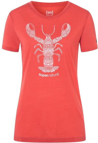 super.natural - Women's Tattooed Lobster Tee - Merinoshirt Gr XS chrysanth /weiß