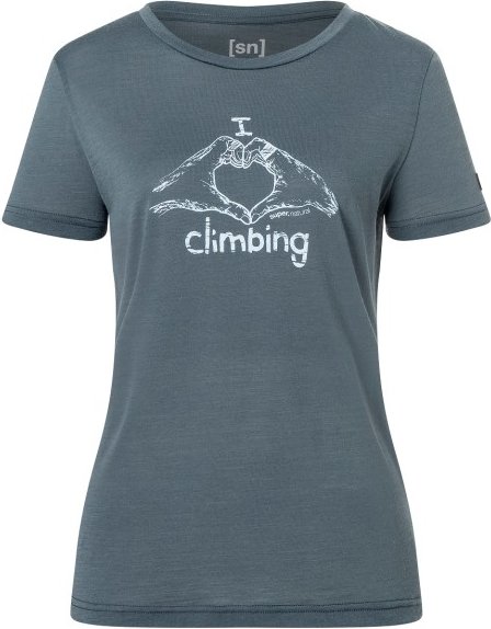 super.natural - Women's I Love Climbing Tee - Merinoshirt Gr XS grau