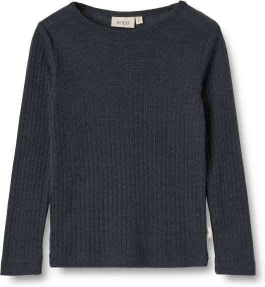 WHEAT - Kid's Gestreiftes Langarm-Shirt Wool / Silk - Merinounterwäsche Gr 92 schwarz