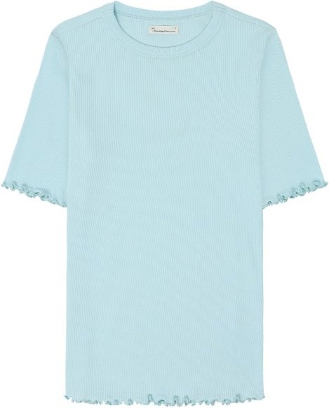 KnowledgeCotton Apparel - Women's Rib Tee Ruffle Hemming - T-Shirt Gr S blau