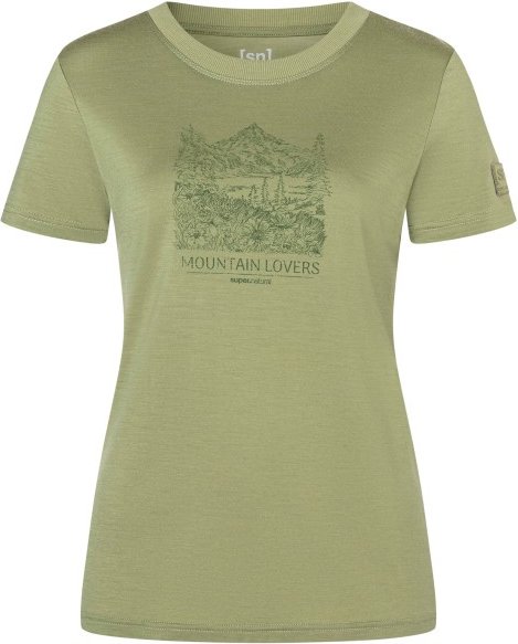 super.natural - Women's Mountain Lovers Bio Jersey Tee - Merinoshirt Gr L sage / leaf melange