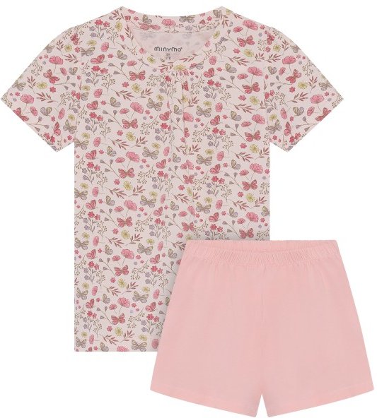 Minymo - Kid's T-Shirt+Short Set AOP 124381 - Overall Gr 128 rosa