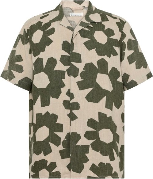 KnowledgeCotton Apparel - Linen-Mix Printed Shirt - Hemd Gr S oliv/beige